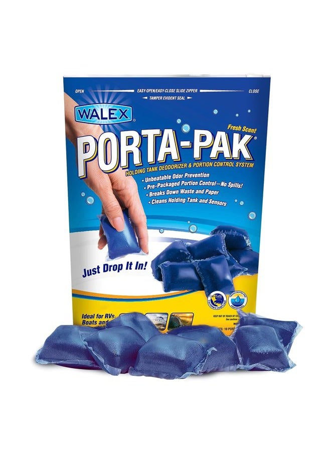 WALEX Porta-Pak Black Holding Tank Deodorizer & Portion Control System Drop-Ins - Rapid Breakdown of Waste & Paper, Odor Prevention, Cleans Tank & Sensors - Fresh Scent, 10-Pack - Image 1